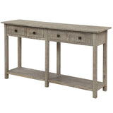 TREXM Rustic Brushed Texture Entryway Table Console Table with Drawers and Bottom Shelf for Living Room (Grey Wash)