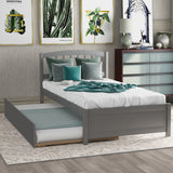 Twin size Platform Bed Wood Bed Frame with Trundle, Grey