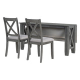 6-Piece Family Dining Room Set Solid Wood Space Saving Foldable Table and 4 Chairs with Bench for Dining Room