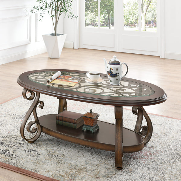 Coffee Table with Glass Table Top and Powder Coat Finish Metal Legs