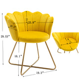 Zen Zone Velvet Accent/Conversation Lounge Chair With Iron Metal Gold Plated Legs, Suitable For Office, Lounge, Living Room, Set of 2, Yellow