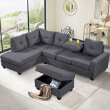 Grey Sectional Sofa Space Saving with Storage Ottoman