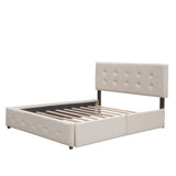 Queen Upholstered Platform Bed with 2 Drawers and 1 Twin XL Trundle -  Linen Fabric