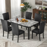 7-piece Dining Table Set with 1 Faux Marble Top Table and 6 Seats