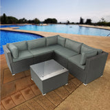 6 Pieces PE Rattan sectional Outdoor Furniture Cushioned  Sofa set Black