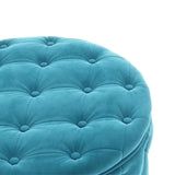 [New] 29.5" Wide Classic Button Tufted Velvet Round Ottoman With Storage Living Room Footrest