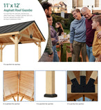 Small wood pergola,11x12 FT Solid Wood Gazebo with Waterproof Asphalt Roof, Outdoor Permanent Hardtop Gazebo Canopy for Patio, Garden, Backyard