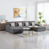 Gray Linen Fabric 4Pc Double Chaise Sectional Sofa with Pillows and Interchangeable Legs