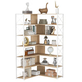 7-Tier Bookcase Home Office Bookshelf,  L-Shaped Corner Bookcase with Metal Frame, Industrial Style Shelf with Open Storage, MDF Board