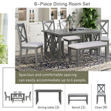 6-Piece Family Dining Room Set Solid Wood Space Saving Foldable Table and 4 Chairs with Bench for Dining Room