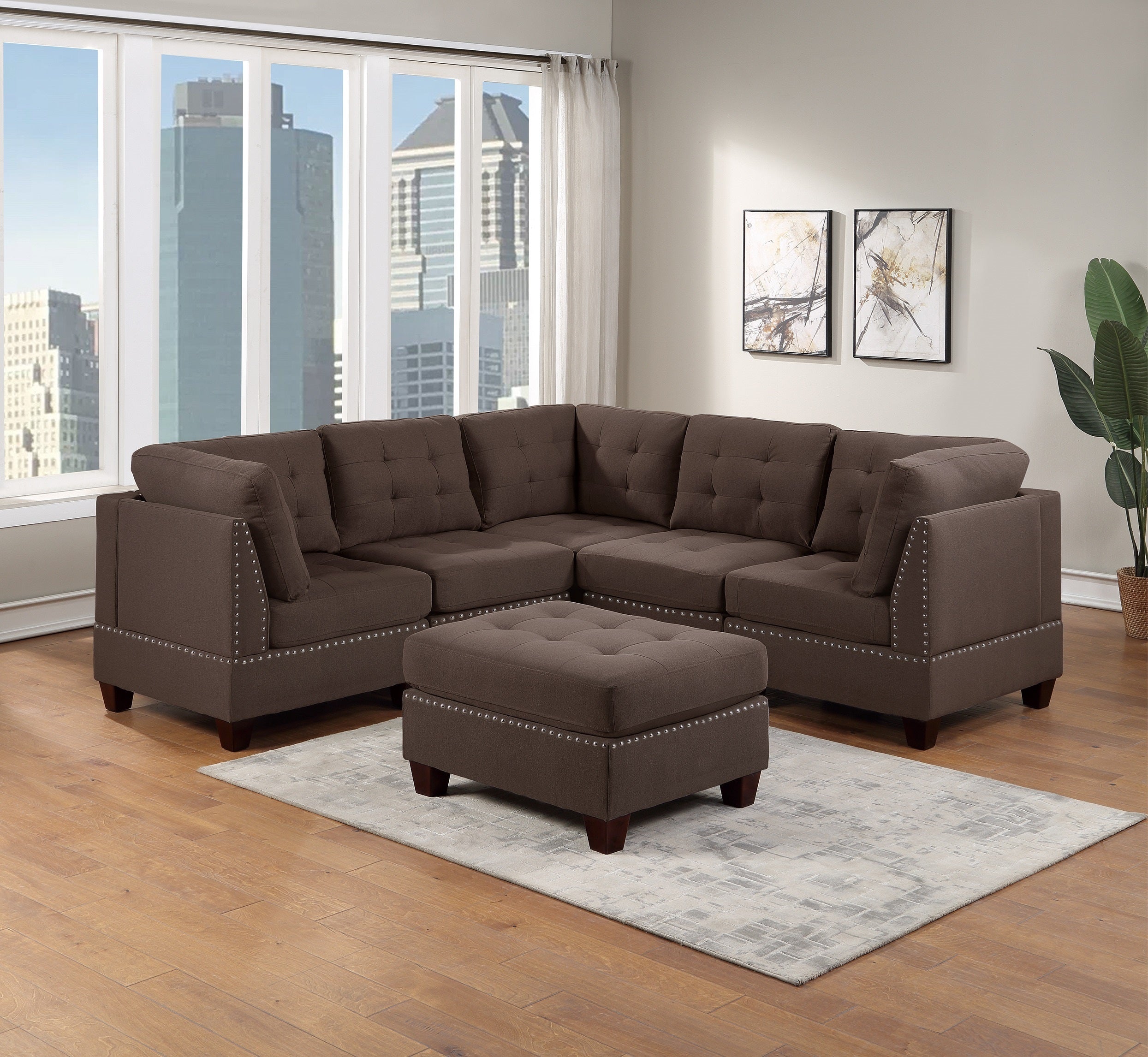 Coffee Sectional Set with Ottoman