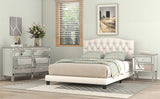 King Upholstered Platform Bed with Saddle Curved Headboard and Diamond Tufted Details
