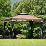 Outdoor Iron Vented Dome Top Patio Gazebo with Netting for Backyard, Poolside and Deck, Brown