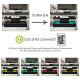 ON-TREND Modern Glossy Coffee Table With Drawer, 2-Tier Rectangle Center Table with Plug-in 16 colors LED lighting for Living room, 39.3”x19.6”x15.3”, Black
