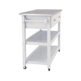 Stainless Steel Table Top White Kitchen Cart With Two Drawers