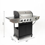 Propane Grill 4 Burner Barbecue Grill Stainless Steel Gas Grill with Side Burner and Thermometer for Outdoor BBQ, Camping