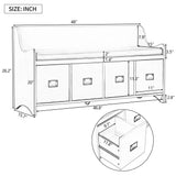 TREXM Movable Cushion Storage Bench with Drawers and Backrest for Entryway and Living Room（Antique Navy）