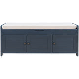 TREXM  Storage Bench with 3 Shutter-shaped Doors,  Shoe Bench with Removable Cushion and Hidden Storage Space (Antique Navy)