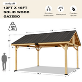 13x16 FT,Large shelf wood pergola .Solid Wood Gazebo with Waterproof Asphalt Roof, Outdoor Permanent Hardtop Gazebo Canopy for Patio, Garden, Backyard