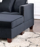 Black Velvet Fabric Sectional 2x Reversible L/R Chaise and 2x Ottomans Plywood Couch Living Room Furniture
