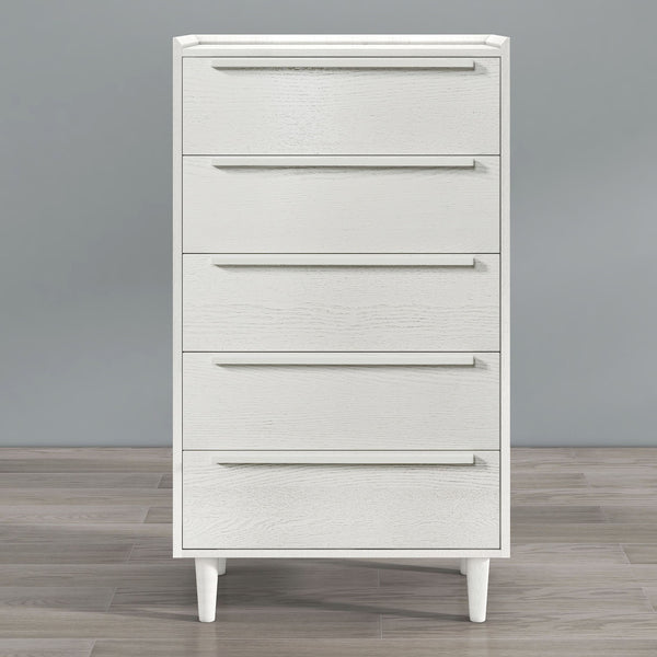 Modern Style Wood Grain 5-Drawer Chest with Solid Wood Legs, White