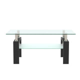Rectangle Black Glass Coffee Table, Clear Coffee Table，Modern Side Center Tables for Living Room， Living Room Furniture