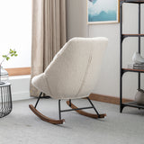Tufted Upholstered Padded Seat Rocking Chair-Boucle Beige