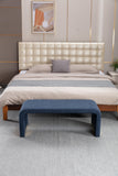New Boucle Fabric Loveseat Ottoman Footstool Bedroom Bench Shoe Bench With Gold Metal Legs,Dark Blue
