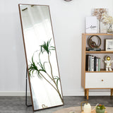 Brown Solid Wood Frame Full-length Mirror, Dressing Mirror, Bedroom Home Porch, Decorative Mirror, Clothing Store, Floor Mounted Large Mirror, Wall Mounted.65"*23"