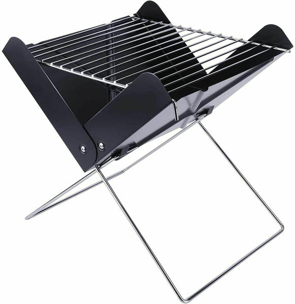 YSSOA 12” Portable Grill Charcoal Barbecue Grill - Folding Grill Notebook Shape Charcoal Grill, Detachable Collapsible, Mini Tabletop Camping Grill BBQ, Black