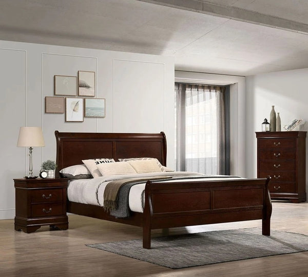 Queen Size Bed Cherry Louis Phillipe Solidwood 1pc Bed Bedroom Sleigh Bed Bedroom Furniture