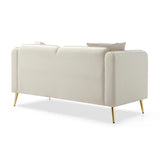 Beige Velvet Loveseat Sofa 2 Seater Couch with Removable Cushions