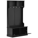 Hall Tree with 4 Hooks, Coat Hanger, Entryway Bench, Storage Bench, 3-in-1 Design, for Livingroom, Hallway (BLACK)