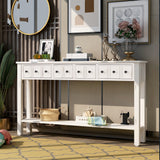 TREXM Rustic Entryway Console Table, 60" Long with two Different Size Drawers and Bottom Shelf for Storage (Antique White)