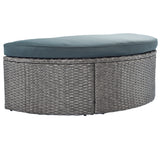 2-Piece All-Weather Wicker Conversation Set Rattan Sofa Set Outdoor Patio Half-moon Sectional Furniture Set w/ Side Table for Umbrella, Gray Rattan+Gray Cushion