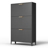3 Drawer All Steel Shoe Cabinet, Freestanding Shoe Rack Storage Organizer with Flip Door, Modern Tipping Bucket Shoe Cabinet for Entryway, Hallway, Bedroom, Black