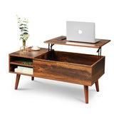 Wood Lift Top Coffee Table with Hidden Compartment and Adjustable Storage Shelf, Lift Tabletop Dining Table