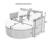 2-Piece All-Weather Wicker Conversation Set Rattan Sofa Set Outdoor Patio Half-moon Sectional Furniture Set w/ Side Table for Umbrella, Gray Rattan+Gray Cushion