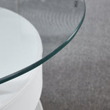 3 Pieces Coffee Table Set. Thick Tempered Glass Table and 2 Leather Stools