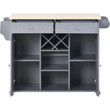 Kitchen Island Cart with Two Storage Cabinets and Four Locking Wheels, Wine Rack, Two Drawers, Spice Rack, Towel Rack