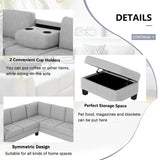 Sectional Corner Sofa L-shape Couch Space Saving with Storage Ottoman & Cup Holders