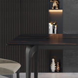 Modern artificial stone black straight edge black metal leg dining table