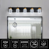 5-Lights Crystal Vanity Lights for Bathroom Lighting Fixture Black Gold Vintage Vanity Light LED Bathroom Wall Light Fixture