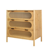 3 Drawer End Table,Bamboo Mid Century Modern Side Tale,Bedside Table Accent End Table Side Table for Bedroom, Living Room, Natural