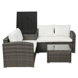 4 PCS Outdoor Cushioned PE Rattan Wicker Sectional Sofa Set Garden Patio Furniture Set Beige