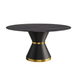 Modern artificial stone round black carbon steel base dining table