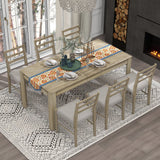 7-Piece Wooden Dining Table Set - Extendable Table with 12” Leaf and 2 Drawers, 6 Dining Chairs with Soft Cushion