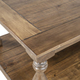 Rustic Floor Shelf Coffee Table with Storage, Solid Pine Wood