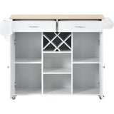 Kitchen Island Cart with Two Storage Cabinets，Wine Rack, Two Drawers, Spice Rack, Towel Rack