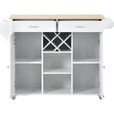 K&K Store Kitchen Island Cart with Two Storage Cabinets - Wine Rack, Two Drawers - Spice Rack - Towel Rack